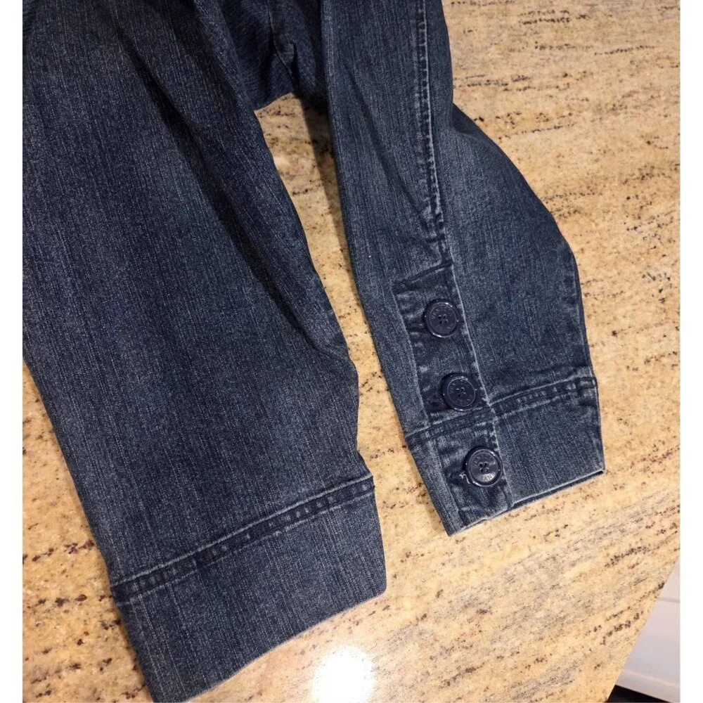 Venezia Plus Sz 26/28 Blue Stretch Jean Jacket Blazer Ruffle Pocket Tie Back